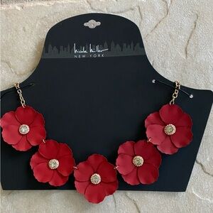 Red Floral Necklace with Gold Accents